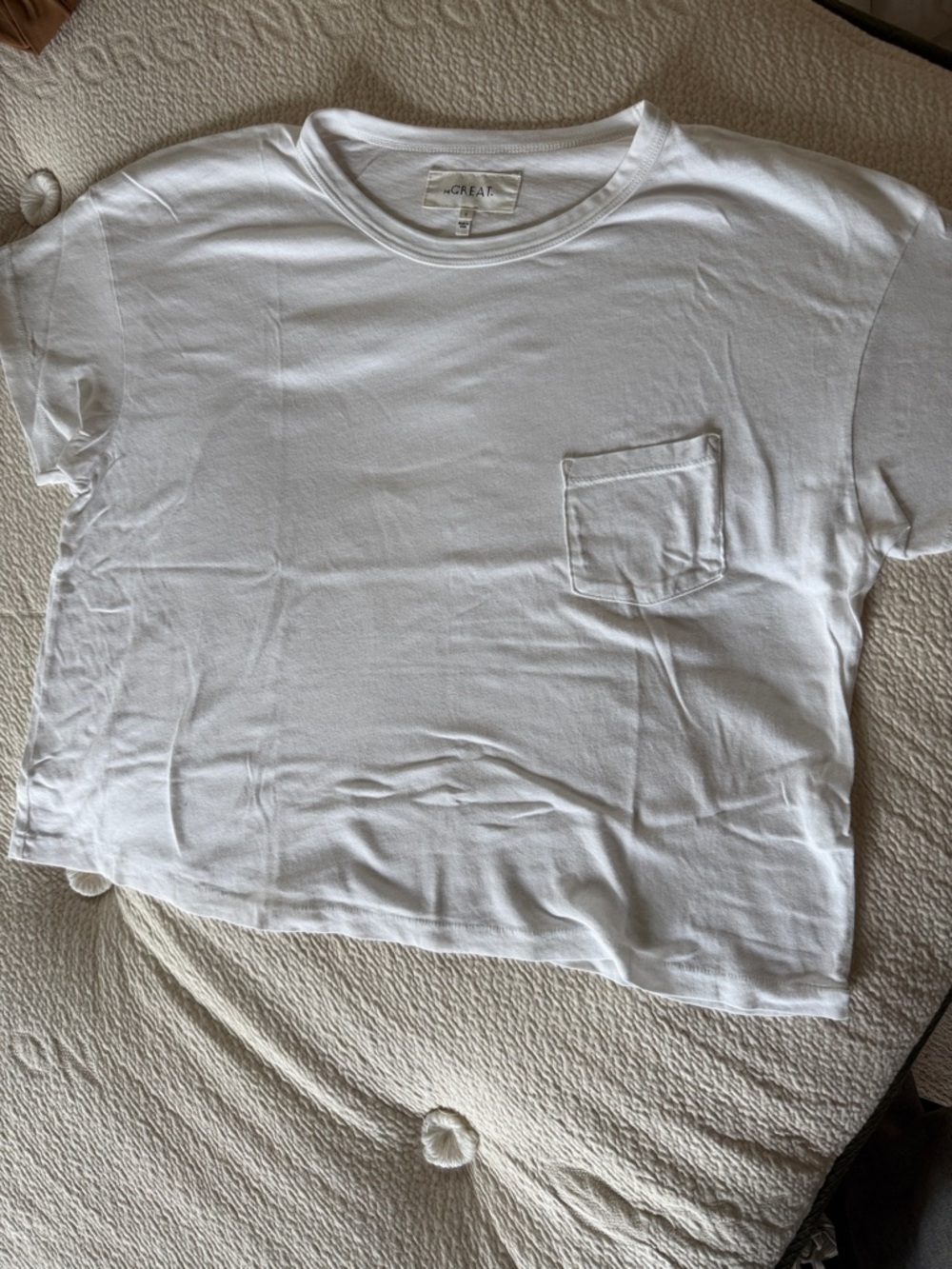 THE GREAT. White Cropped Pocket Tee